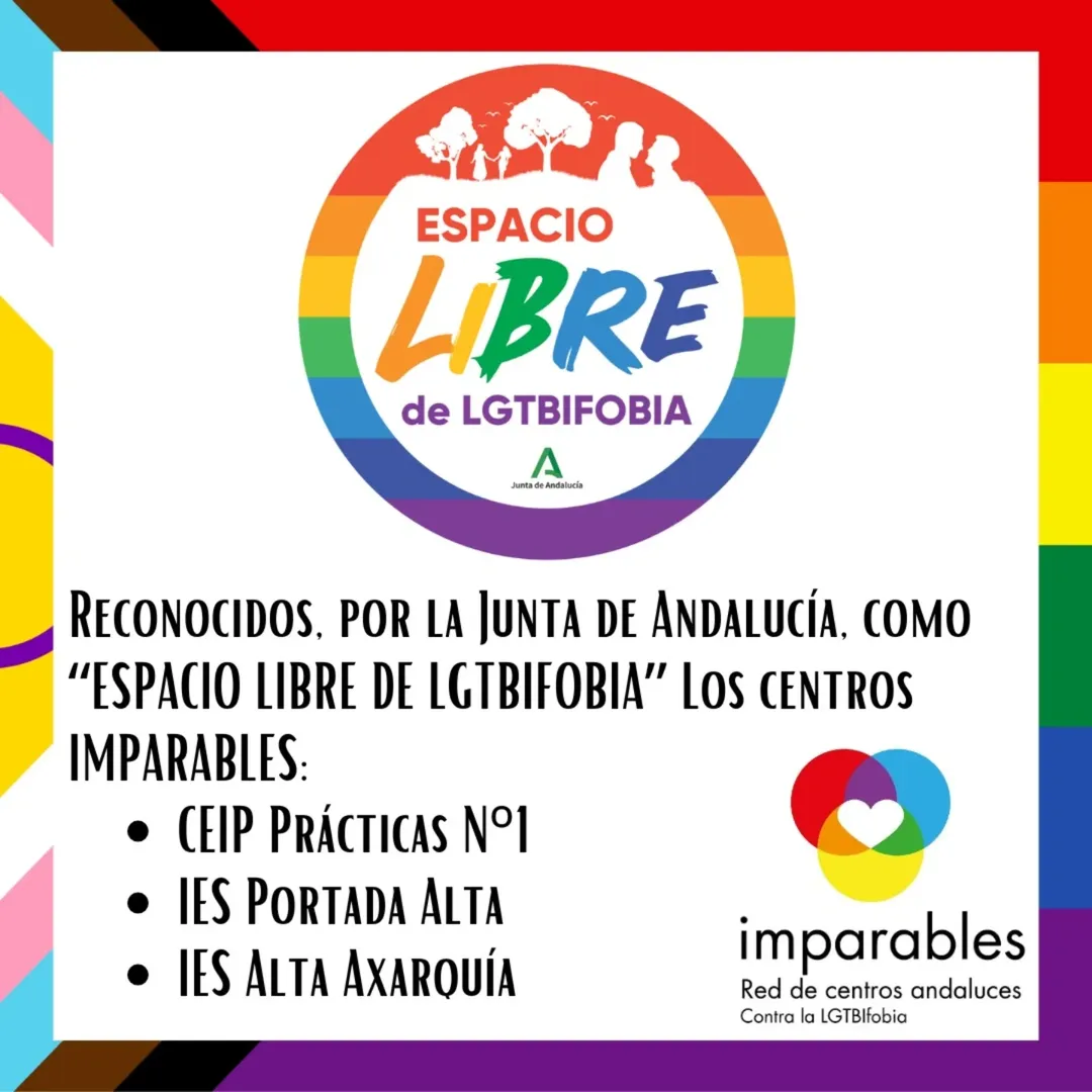 Tres centros educativos andaluces de la red IMPARABLES, reconocidos como Espacio Libre de LGTBIfobia