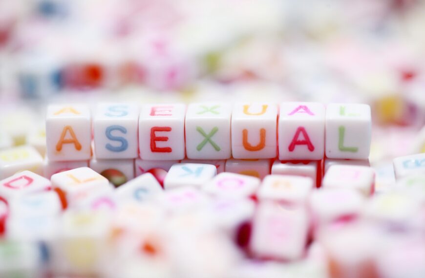Colorful letter blocks spelling 'asexual' representing LGBTQ pride and identity.