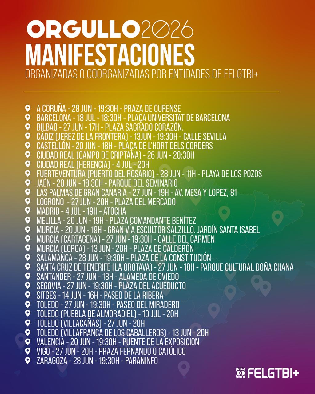 Decenas de manifestaciones recorrerán más de una veintena de ciudades para reivindicar la igualdad LGTBI+