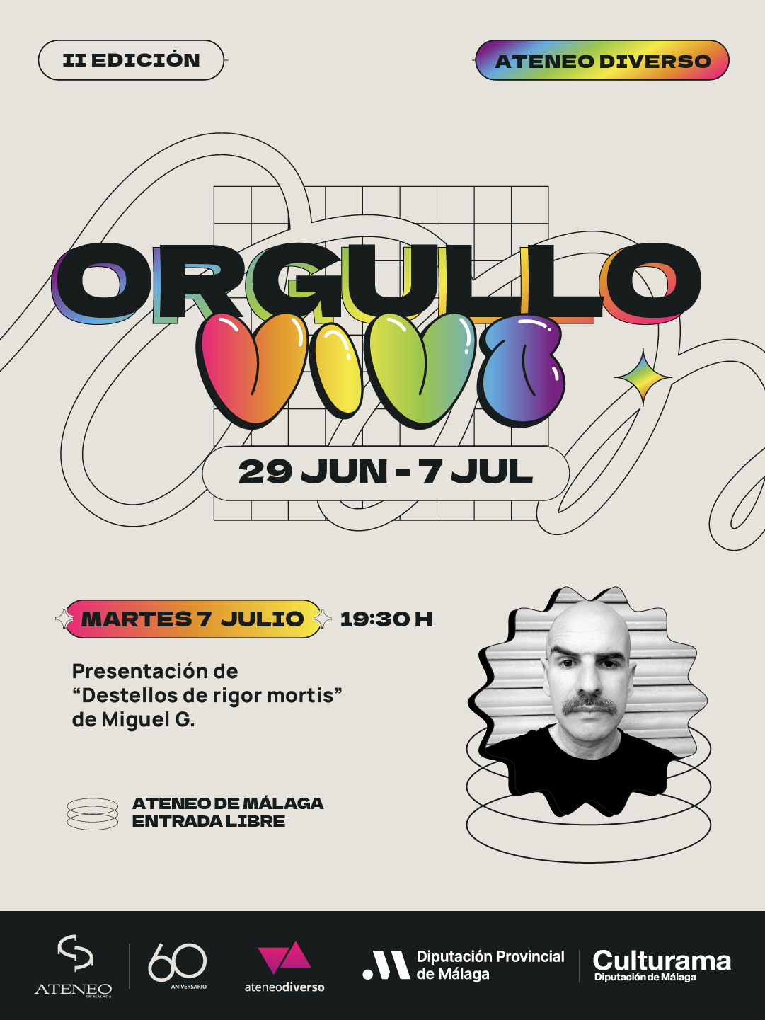 El Ateneo de Málaga acoge la presentación de ‘Destellos de rigor mortis’, de Miguel G., dentro de Orgullo Vivo