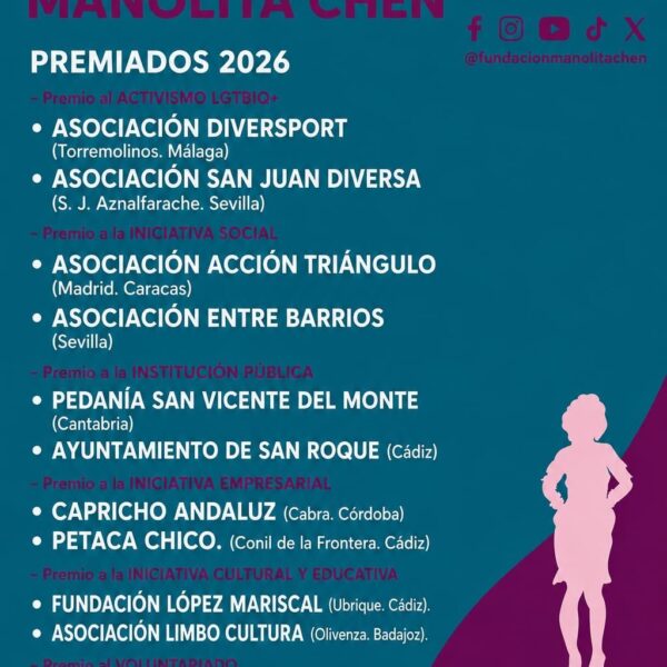 La Fundación Manolita Chen reconoce en Torremolinos el compromiso con los derechos LGTBIQ+ en sus Premios 2026